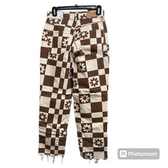 PACSUN NWT Eco Flower Checkerboard High Waisted Straight Leg Jeans-Sz 27 - Picture 6 of 12